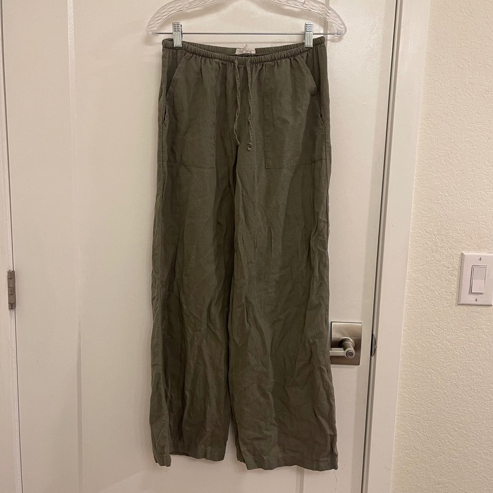 Garage Linen Blend Green Pants Lounge Chic Modern Casual Fall Minimalist